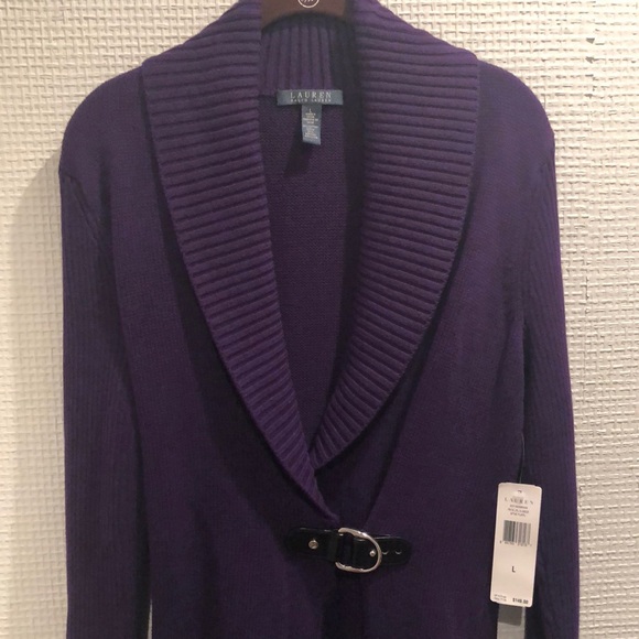 Ralph Lauren Purple Cardigan Buckle Sweater - Picture 5 of 12